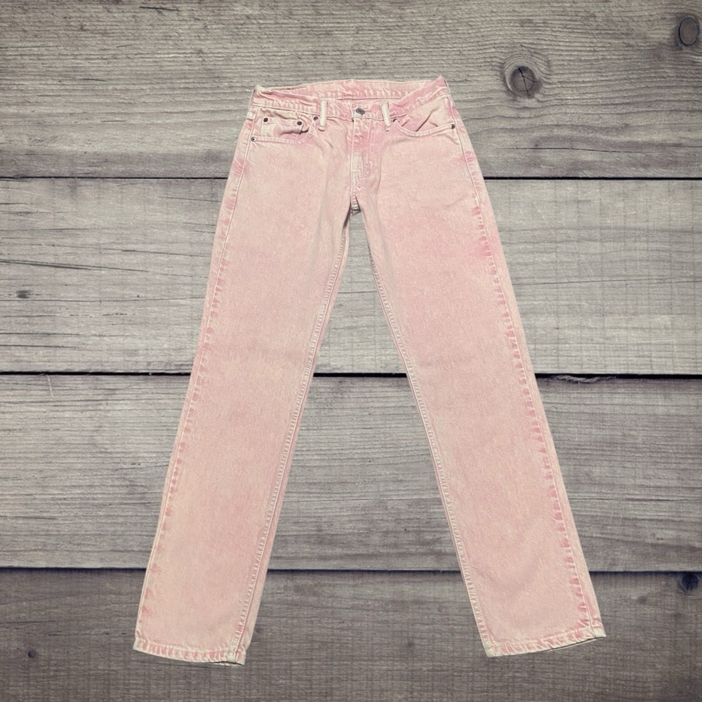 Levi’s VTG Retro Bubble Gum Pink Color Washed 511 Slim Distressed Denim Jeans